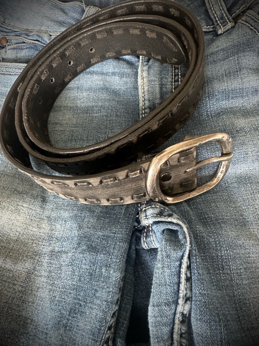 Black Leather Braided Edge Belt, XXL